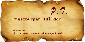 Preszburger Tódor névjegykártya